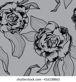 The pattern with peony flowers . Vector freehand drawing .