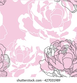 The pattern with peony flowers . Vector freehand drawing .