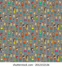 Pattern with people. 8 bit style, old games. Vector.