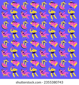 pattern people in bathing suits relaxing on the beach of vector flat isolated illustrations.