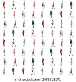 Patrón con personas. Una chica está caminando por la calle. Infografía de Vector flat city. Imagen 2D para usar como séquito.