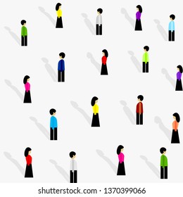 Pattern with people with long shadow. Vector graphic illustration.