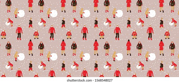 pattern with people outdoor in the minimalistic flat design. 