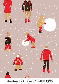 pattern with people outdoor in the minimalistic flat design. 