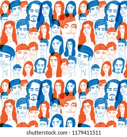 Pattern - People of the world- Blue and orange. 