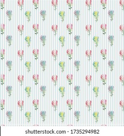 Pattern perfect for summers vertical lines and flowers with combination of cool colors 