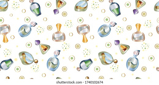 Pattern with perfume bottles, decorative
design, vector illustration
