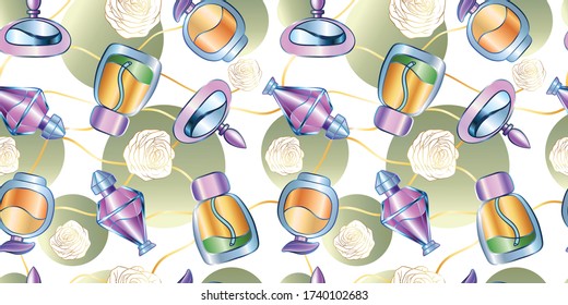 Pattern with perfume bottles, decorative
design, vector illustration