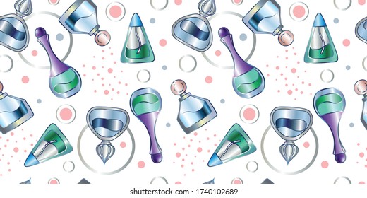 Patrón con botellas de perfume, decorativo
diseño, ilustración vectorial