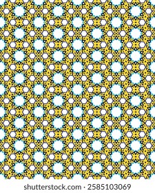 Pattern from Persian wall art, with yellow, blue, and cyan color,