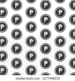 Pattern of Peso currency in white background with mini doodle (icons). Vector Illustration
