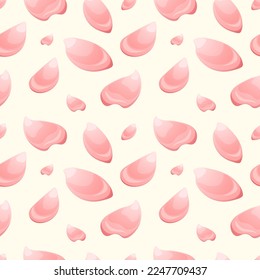 Pattern with petals of peony, pink rose on light white background