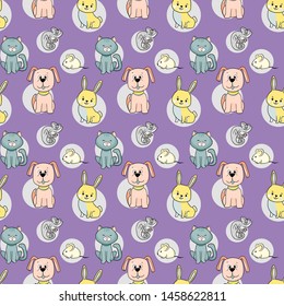 pattern of pets. cat dog homeleon mouse rabbit