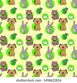 pattern of pets. cat dog homeleon mouse rabbit