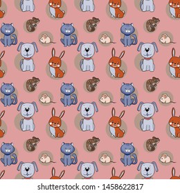 pattern of pets. cat dog homeleon mouse rabbit