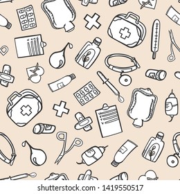 pattern pharmaceutical medicine black and white elements equipment outline seamless background