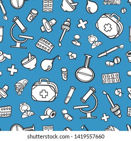 pattern pharmacy pills medicine black and white elements equipment seamless background sketch
