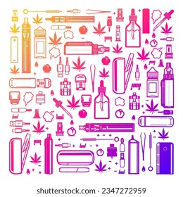 Muster mit Piktogrammen für elektronische Zigaretten und Zubehör Farbverlauf-Design für Vape-Shop-Vektorgrafik