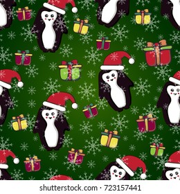 pattern with a picture of a penguin and gifts. background with snowflakes. Merry Christmas. can be used to design websites, postcards, etc.