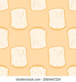 a pattern from a piece of toast. seamless pattern of a rectangular yellow bread slice drawn in the style of a doodle with textured dots for a bakery design template and bread packaging and labels