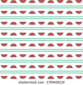 Pattern with pieces of red watermelons and narrow green stripes