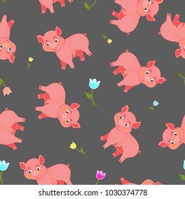 pattern of pig and flowers