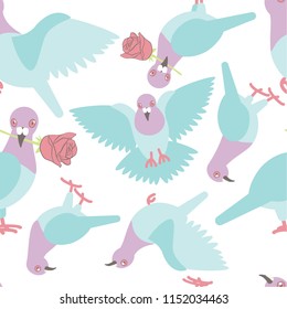 pattern with pigeons, bird in a vector flat style