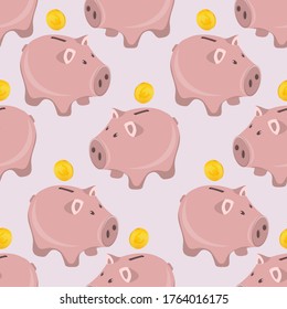 Pattern of piggy bank with coin vector illustration.  