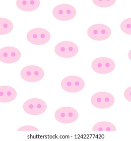Pattern of piglet. New year of the pig. White background, pink funny Piglet heels. Well suited for packaging, postcards. Simple seamless pattern.