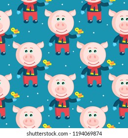 Pattern with pigs for the New year. For background, wrapping paper, postcards, textiles, Wallpaper.