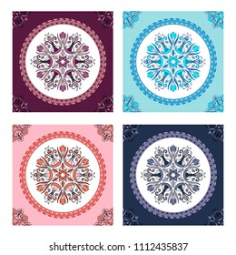 pattern for a pillow, traditional ornament, mandala, four shades of a pattern, Interior design, textile patterns, 