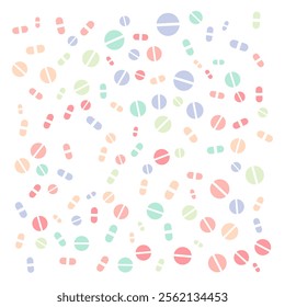 Pattern of pills and capsules flying around