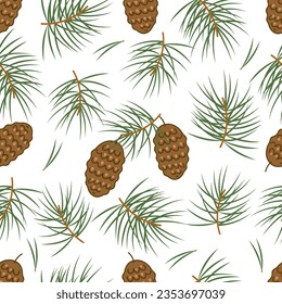 pattern of pine cones and twigs with needles vector drawing