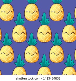 pattern of pineapples fruits kawaii character
