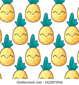 pattern of pineapples fruits kawaii character