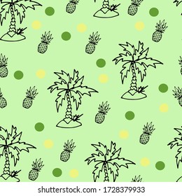 
Muster mit Ananas. Tropischer Druck, Ananas mit Palmen. Eleganter Druck mit tropischen Früchten und Bäumen. Vector-Abbildung. Abstrakter Hintergrund.