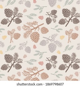 Pattern Of Pinecone And Acorn. Vector  Background.