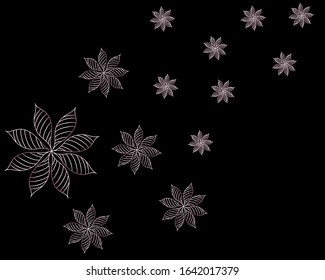 pattern with pink abstract flowers on a black background