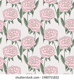 Patrón de rosas abstractas rosadas con un contorno negro
