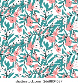 padrão com flores e folhas bonitas rosa