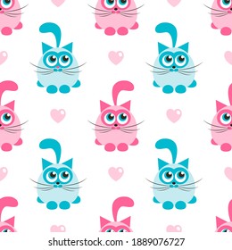 Pattern with pink and blue cats