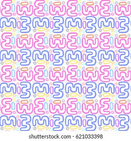 a pattern of pink, blue shapes and circles