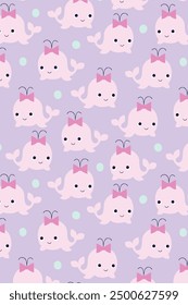 a pattern of pink and blue whales with bows
