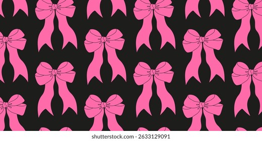 Pattern of pink bows on a black background ideal for festive designs and decorations