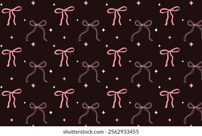 A pattern of pink bows is spread across a white background. The bows are drawn in a stylized way, with some of them overlapping and others standing out. The overall effect is one of whimsy