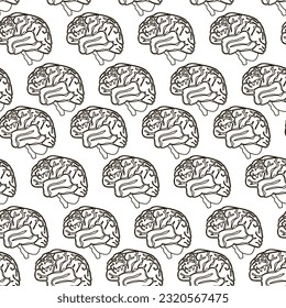 A pattern of pink brains on a white background. Vector seamless background of contour lines. The topic of medicine, surgery, treatment and health. World Brain Day. The background of the brain
