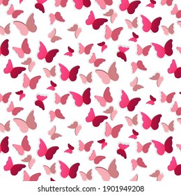Patrón de mariposas rosas sobre un fondo blanco. 3 D. Antecedentes de San Valentín. Ilustración del vector