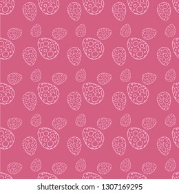 Pattern of pink color with eggs decorated in white circles in doodle style vector illustration for design and decoration