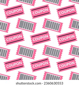 Pattern of pink coupons with barcode on white background