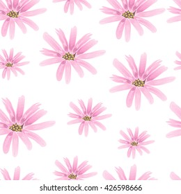 pattern with pink daisies .background with camomile meadow. Vector illustration.